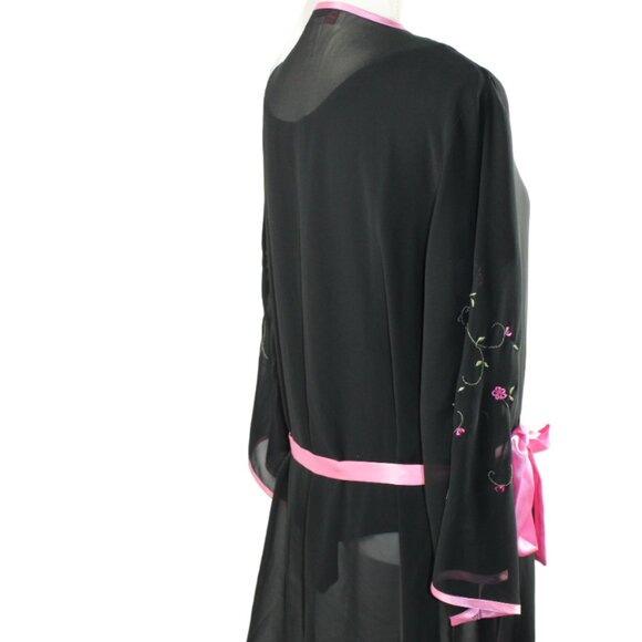 Oscar de la Renta Pink Label Black Sheer Pink Floral Accent Kimono Robe,… - Picture 6 of 9